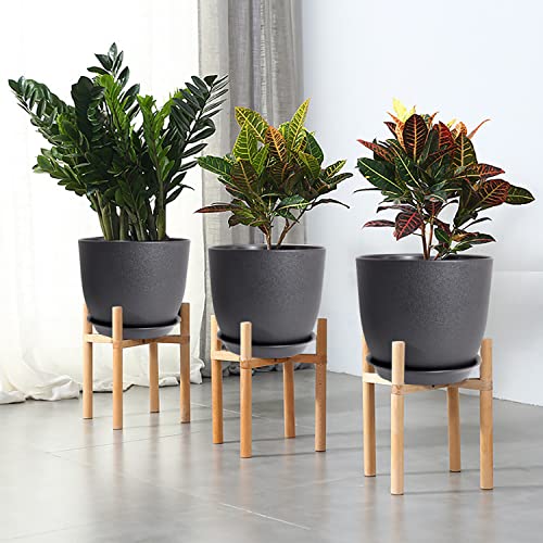 WOUSIWER Plant Pots 10/9/8 inch, Set of 3 Modern Decorative Plastic Planters with Drainage Holes and Saucers for House Plants Indoor Flowers Plants, Black - color: Black