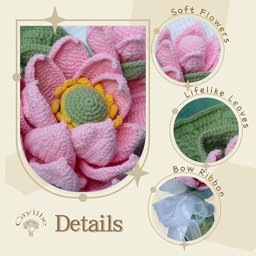 Pink Lotus Summer Crochet Flowers Bouquet Handmade Knitted Artificial Flowers Home Decor - color: Flowers009
