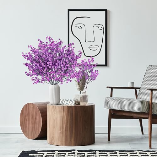 Sggvecsy 15 Pcs Babys Breath Artificial Flowers Gypsophila Bouquets Bulk Real Touch Fake Silk Flowers for Home Wedding DIY Floral Arrangement Kitchen Table Centerpiece Festival Decoration (Purple) - color: Purple, size: 15Pcs