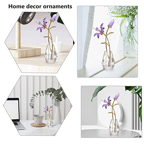 LONGWIN Crystal Artifical Tiger Lily Flowers with Vase - Purple Glass Collectible Figurines for Home and Wedding Decor - color: Purple