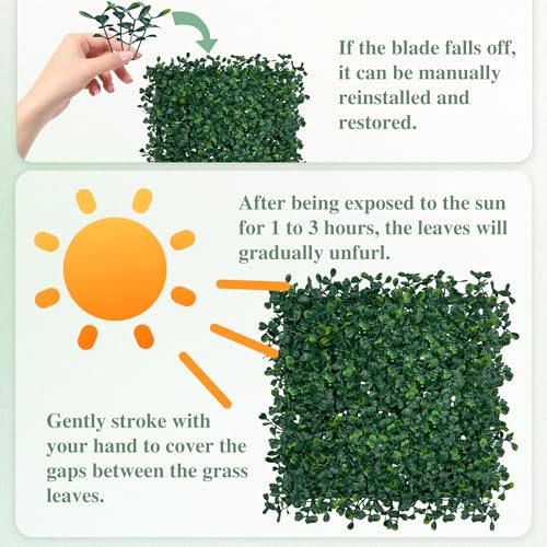 ODTORY Artificial Greenery Grass Wall Panel, 10x10 Inch 6-Pack (4.2 sqft), UV-Anti Fake Ivy Fence Privacy Screen Green Boxwood Covering for Indoor and Outdoor Home Wall Decor - size: 10"X10" 6P