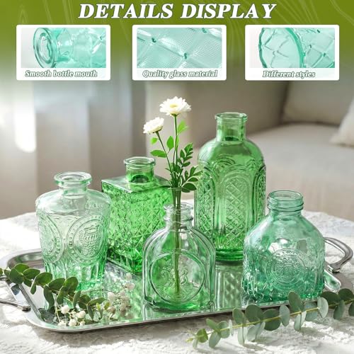 Set of 30 Green Colored Glass Bud Vases - Small Textured Flower Vases for Centerpieces, Wedding Table Decor, Retro Home Decor Bulk Vase Set for DIY, Events & Gifts - color: Green