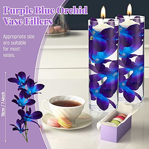 Canlierr 24 Pieces Blue Purple Faux Orchid Flowers Artificial Flower Vase Fillers Wedding Table Centerpieces Filling for Floating Candles DIY Wedding Bouquet Arrangement Birthday Party Home Decor