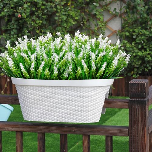 12 Bundles Artificial Plants Outdoor Fake Monkey Grass UV Resistant Faux Plans with White Fake Flowers Greenery Shrubs for Front Porch Yard Pathway Garden Spring Summer Décor Outside Indoor (white). - color: White