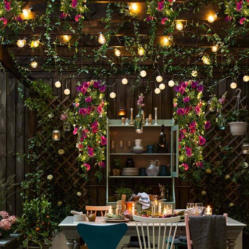 RECUTMS Artificial Hanging Rose Flower Plants, 2PCS 37 Inch Fake Purple Silk Floral Ivy Garlands with 30 LED Fairy String Lights for Home Room Garden Easter Graduation Arrangement Indoor Outdoor Decor - color: Purple, size: 2 pcs light