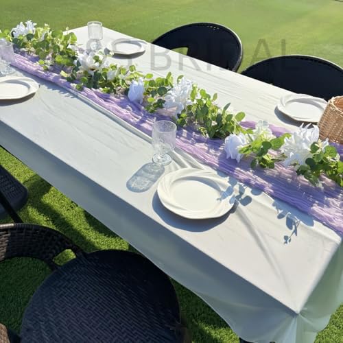Artificial Flower Garland，6.5Ft Fake Dahlia Rose Flowers Garland Floral Eucalyptus Greenery Vine for Wedding Arch，Table Runner Centerpieces Backdrop Room Wall Hanging Plant Decor（White） - color: White