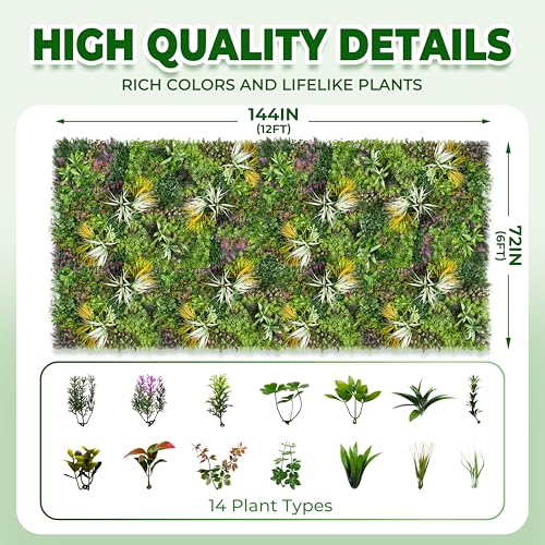 Artificial Grass Wall Roll Panels: 6FT x 12FT Boxwood Hedge Panels, UV-Anti Privacy Fence Screen, Fake Greenery Backdrop for Indoor Outdoor Garden, Party, Wedding Decor - size: 6FTx12FT