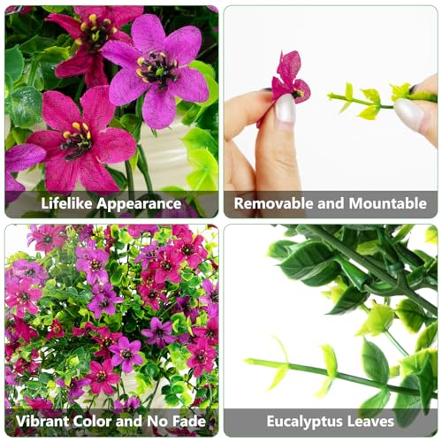 CCILAND 2 PCS Artificial Hanging Flowers for Outdoors, Fake Flower Plants UV Resistant Faux Hanging Spring Flowers for Home Porch Garden Patio Yard Decor (Pink and Purple) - color: Pink and Purple