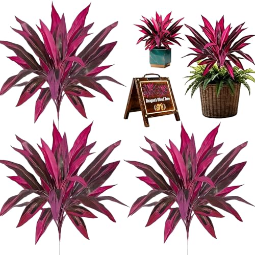 2pcs Large Realistic Artificial Boston Fern & Dragon's Blood Tree, Waterproof Plants with Vibrant/Leaves, UV Resistant Outdoor Fake Plants for Garden, Patio, Wedding, Balcony (3pc)