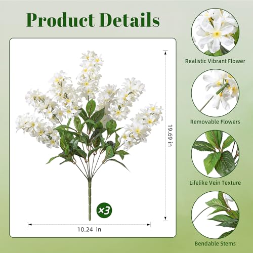 Artificial Flowers 3 Pcs Hyacinth Fake Flowers 19.69” Silk Flowers for Outside, Delphinium Outdoor Faux Flowers Fake Plants for Porch Patio Balcony Yard Indoor Home Decor - color: 3pcs White