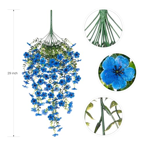 Ammyoo Artificial Hanging Flowers for Outdoors Faux Plants Spring Summer Decoration, 2 Pack Silk Colorful Daisy Realistic Fake Outdoor Flowers UV Resistant Porch Patio Window Yard Decor(Blue) - color: Blue
