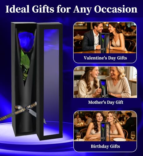 Preserved Flowers for Delivery,Blue Rose Bouquets That Last 5 Years,Birthday Flowers Gifts for Women Mom Grandma Wife Friends,Mothers Day Roses Gift,Romantic Floral for Anniversary or Valentine’s Day - color: Blue, size: Single Rose