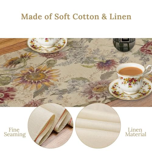 Retro Botanical Floral Table Runner Linen Table Decor with Rustic Sunflower Flower Garden Blooms Printed for Dining Room, Kitchen, Farmhouse, Harvest, Holiday, Party 13" x 36" - color: Floral_26, size: 13"W x 36"L (Pack of 1)