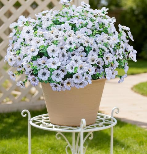 Artificial Outdoor Flowers 16 Bundles UV Resistant Fake Mums Flowers Plants for Decoration Indoor Outdoor Window Box Hanging Planter Home Porch Decor Plastic Faux Flowers (White) - color: White