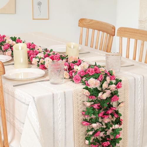 KHOYIME 9 Pack 72 FT Artificial Flower Garland, Fake Pink Roses Vines Silk Flowers Faux Plastic Outdoor Hanging Floral Ivy Garland Decorations for Wedding Arch Bedroom Home Wall Backdrop Room Decor - color: Pink, size: 9pcs