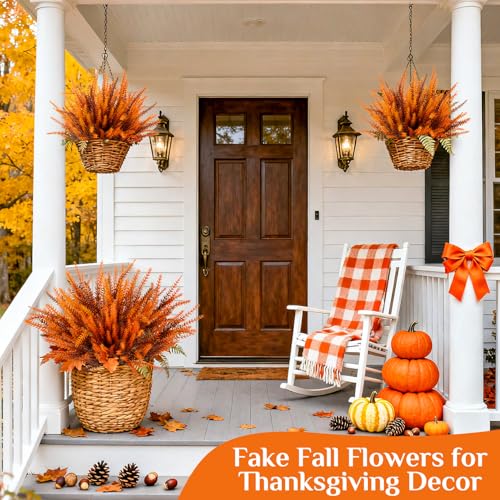 RAINFLOW 6PCS Artificial Fall Flowers for Outdoors Thanksgiving Decor UV Resistant Artificial Autumn Lavender Flowers, Vivid Fall Flower for Vase Planter Garden Patio Balcony Thanksgiving Decor