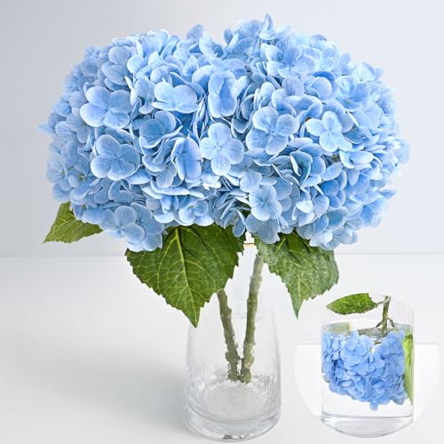 MARTINE MALL 2Pcs 21in Hydrangea Artificial Flowers, Latex Real Touch Hydrangeas Lifelike Large Hydrangea Flowers for Home Decor Party Arrangements Wedding Bouquets Centerpieces (Blue) - color: Blue, size: 2Pcs