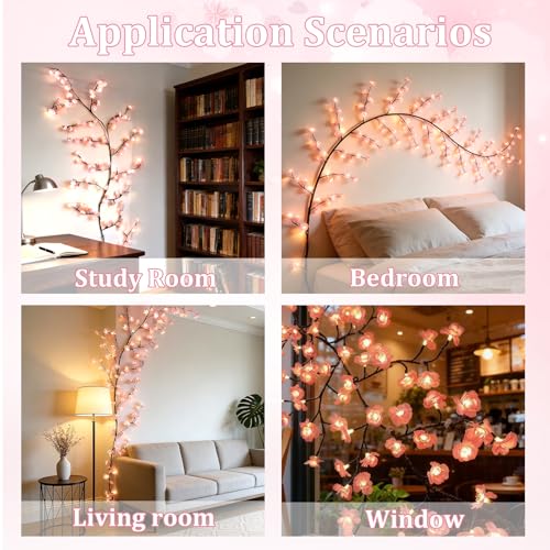 Cherry Blossom Tree Light with USB Powered 96 LED Cherry Blossom Branch Lights for Wall，8 Lighting Mode, Enchanted Willow Vine Lights for Bedroom Outdoor Wedding Party Decoration(75in) - size: 75in, style: Cherry blossom