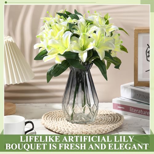 Giegxin 8 Pcs Artificial Tiger Lily Bouquets, Silk Faux Easter Lilies with 7 Heads, Realistic Spring Flowers for Wedding Centerpieces, Home Vase Decor, Party & Event Arrangements (Yellow) - color: Yellow