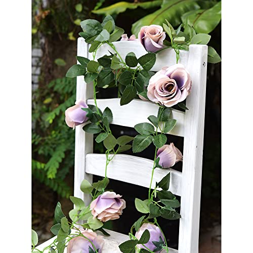 FiveSeasonStuff Smoky Purple Rose Silk Flower Garland Artificial Flowers Decoration Hanging Floral Décor for Wedding Baby Shower Birthday Party Garden 29 Ft 4 Pack - color: Smoky Purple