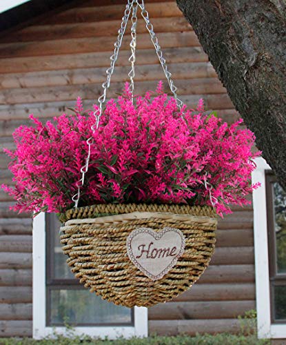 RECUTMS 8 Bundles Artificial Outdoor Lavender Flowers Fake Outside Plants | 13.8",UV Resistant Greenery,Plastic Shrubs,Faux Ferns,Spring Summer Decor,Indoor/Outdoor Hanging Decorations - color: Fuchsia, size: 8 Bundles
