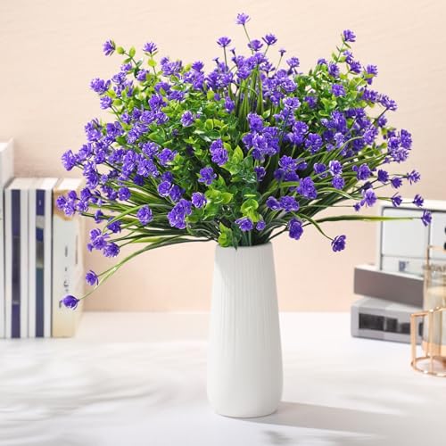 WILLBOND 12 Bundles Artificial Flowers Outdoor, UV Resistant Faux Artificial Plants Shrubs Plastic Flower Bulk for Hanging Planter Porch Window Home Spring Summer Decor(Purple) - color: Purple