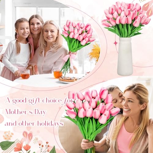 Lyrow 30 Pcs Tulips Artificial Bouquet Flowers Faux Tulips for Home Kitchen Wedding Decorations,Gift Idea for Easter Decor Mother's Day Birthdays(Rose Red) - color: Rose Red