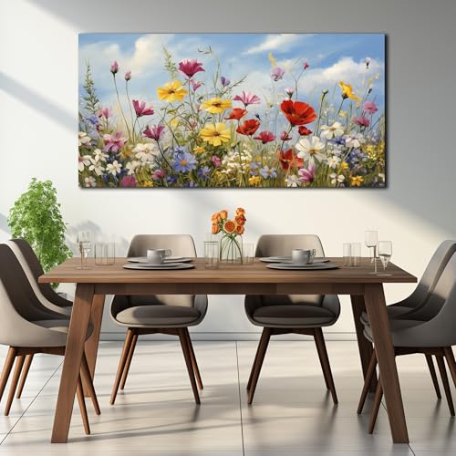 Flower Pictures Wall Decor for Bedroom Women Colorful Wall Art for Living Room Large Size Ready to Hang 29 x 58 Inch - color: Yellow Red White, size: 58"L x 29"W
