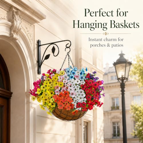 Artificial Flowers for Outdoors UV Resistant, 12 Bundles Realistic Faux Daisy with Eucalyptus Leaves Fake Plants for Porch Patio Planter Garden Decoration (9-Color Mix) - color: 9 Color