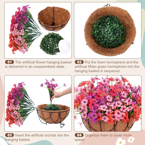 Beeveer 2 Pack Artificial Hanging Flower Basket for Outdoor Decoration Faux Orchid Hanging Plants with Coconut Lining Basket Fake Arrangement for Porch Courtyard Decor(Mixed, 2 Pack) - color: Mixed