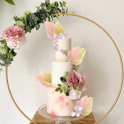 Rsstarxi 28 Pack Balls Cake Toppers Paper Palm Fan Cake Topper Pink Mini Balloon DIY Cake Insert Cake Decorations for Baby Shower Wedding Bridal Shower Birthday Party Cake Decorations - color: Pink White
