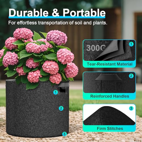 Land Guard 4-Pack Fabric Grow Bags 10 Gallon, Thickened Nonwoven Garden Pots, Growing Bags with Handles, Black - size: 10 Gallon
