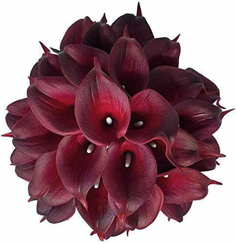 Floral Kingdom 20 Pack 14" Calla Lily Artificial Flowers – Real Touch Burgundy Latex Flowers for Home Decor Tabletop Centerpieces Living Room & Weddings - color: Burgundy