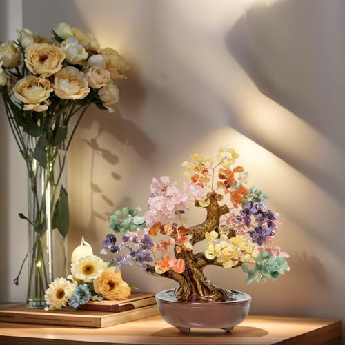 Feng Shui Crystal Money Tree of Life, Artificial Plants Made in uv Resin,Bonsai Tree.Diamond Art Tree of Life,Home Decor,Art Supplies. Gfit for Women,man.(Colorful Treasure Tree) - color: Colorful Treasure Tree