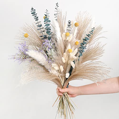 Serra Flora Natural Dried Pampas Eucalyptus Rabbit Tail Grass,(Pack of 66pcs) with 6 Kinds of DIY Bridal Artificial Bouquets Home Decor Wedding Floral Arrangement Table Centerpieces - color: Natural，green，white
