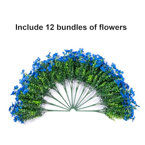 florisso Artificial Flowers for Outdoors Daisy 12 Bundles for Home Decoration, Faux Flower Fake Plants Outside Decoration with Eucalyptus UV Resistant for Planter Porch Patio Yard Garden Blue - color: Blue
