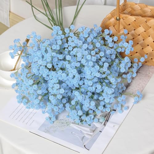 12PCS Babys Breath Artificial Flowers, 24inch Blue Faux Babys Breath Real Touch Faux Babys Breath for Vase Table Centerpiece Home Wedding Party Garden Decor(Blue) - color: Blue