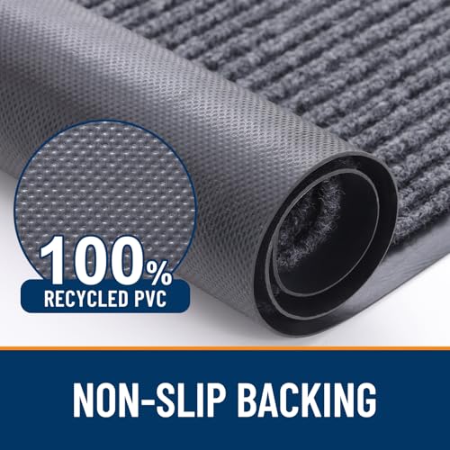 OLANLY Front Door Mat Indoor Outdoor Entrance, Waterproof Heavy Duty Doormat, Fade Resistant, Low Profile, Easy Clean Patio Porch Welcome Floor Mats for Entry, 29.5x17, Grey - color: Grey, size: 29.5" X 17"