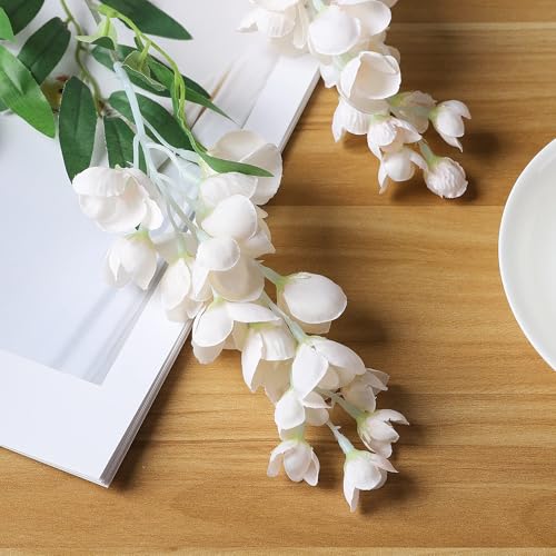 Duovlo 4Pcs 6.6Ft/Piece Imitation Silk Wisteria Garland Hanging Flower Vine for Home Outdoor Garden Ceremony Wedding Arch Floral Decor (Milk White) - color: Milk White