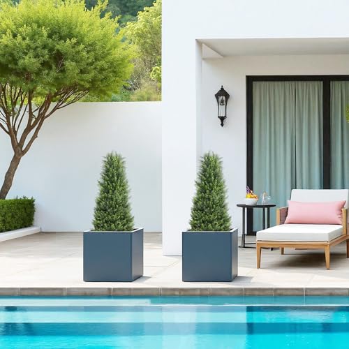 3ft Artificial Cedar Topiary Trees Set of 2, 36'' UV Resistant Faux Plants Outdoor, Faux Evergreen Cone Bushes & Shrubs for Front Porch Planter Decor - color: Cedar Green, size: 36in