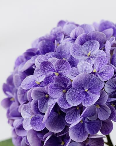 DuHouse 3Pcs Hydrangea Artificial Flowers,Latex Real Touch Hydrangeas with Long Stems & Leaves for Home Decor Party Floral Arrangements Wedding Bouquets Centerpieces(Purple) - color: Purple, size: 3pcs