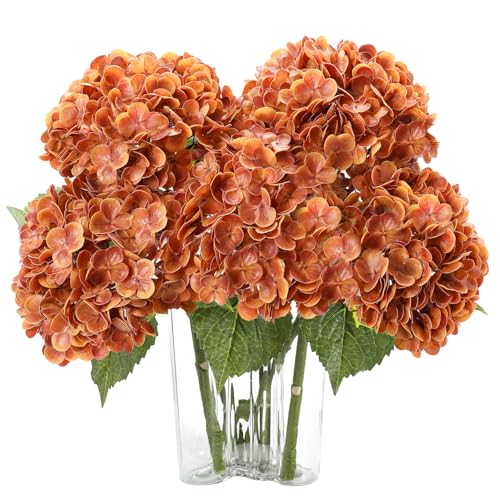 Coferset 3pcs Fall Orange Lifelike Hydrangea Artificial Flowers 22inch Real Touch Faux Hydrangea Flower Stem for Home Party Wedding Floral Filler Arrangements Ceterpieces Bouquets - color: Fall Orange, size: 3pcs