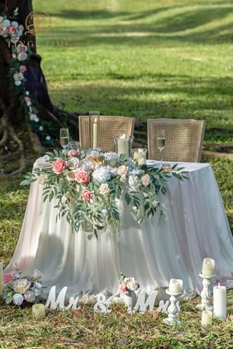 TINGE TIME Artificial Sweetheart Flower Swag with Table Cloth and Table Runner, Pack of 3 Floral Arrangement for Wedding Sweetheart Table Centerpiece Decoration (Dusty Rose & Champange) - color: Dusty Rose & Champange