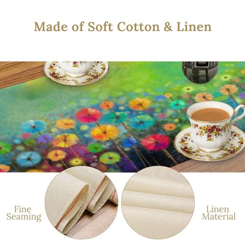 Abstract Flower Watercolor Linen Table Runner for Table Decor, Botanical Colorful Floral Printed for Dining Room Kitchen Holiday Party Office Home Decorate 13" x 36" - color: Floral_1, size: 13"W x 36"L (Pack of 1)