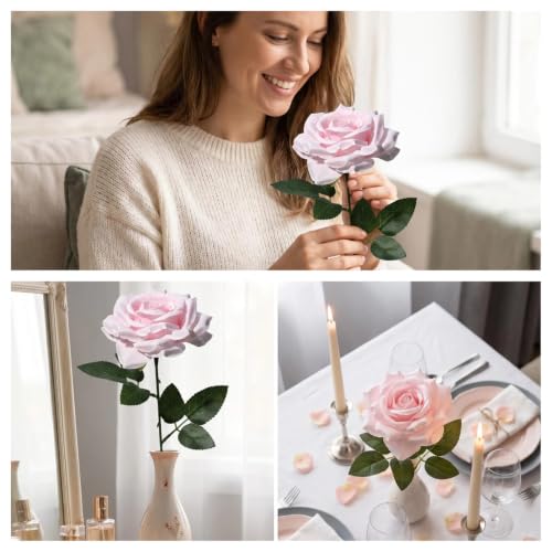 Pink Roses Artificial Flowers,50PCS 4 Inch Large Fake Roses Bulk - color: Pink