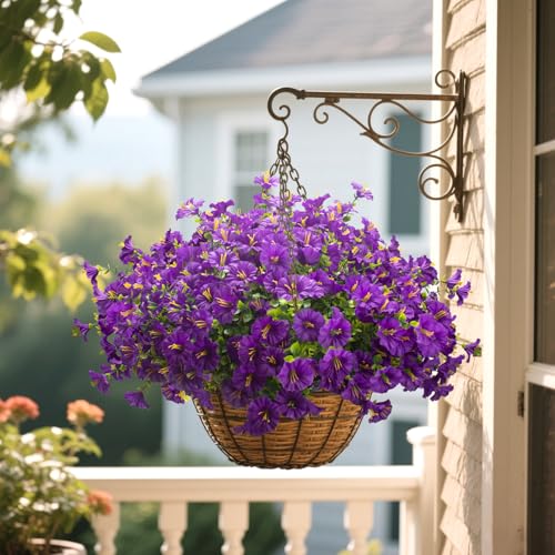 Grunyia Artificial Faux Flowers for Outdoor 16 Bundles Boxwood Fake Morning Glory for Planter,UV Resistant Fake Flowers for Home Porch Patio Outside (Purple) - color: Purple