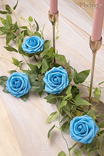 MACTING Artificial Flower Roses 30PCS Real Touch Fake Foam Roses with Stem Fake Flowers for DIY Wedding Bridal Bouquets Party Baby Shower Home Indoor Outdoor Spring Mothers Day Decor(Dark Teal Blue) - color: Dark Teal Blue, size: 30PCS