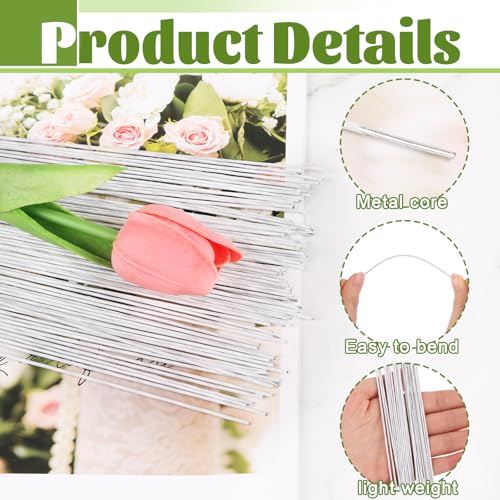 CCINEE 18 Gauge White Floral Stem Wire, 100 PCS Paper Wrapped Florist Wire for DIY Crafts Floral Arrangement Artificial Flower Making, 14 inch - color: #18 White, size: #18