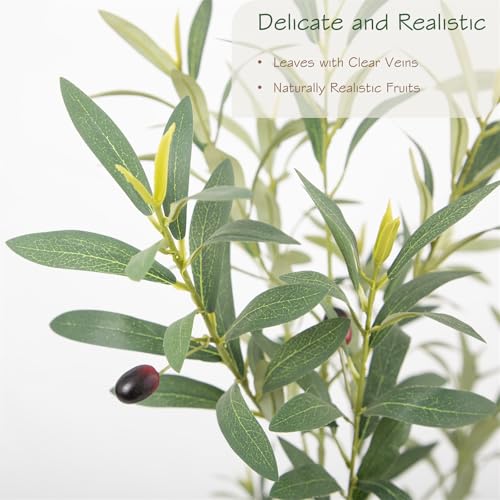 Bellacat 6ft Super Fuller Faux Olive Tree with White Decorative Planter & Multiple Real Wood Trunks, 72in Olive Trees Artificial Indoor with Realistic Fruit, Fake Olive Tree for Indoor Décor - style: 6ft Olive Tree