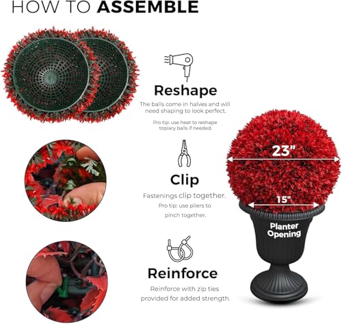 365 Curb Appeal 23" XL Topiary Balls (Burning Bush, 2 Topiary Balls (4 Halves)) - color: Red Burning Bush, size: 2 topiary balls (4 halves)
